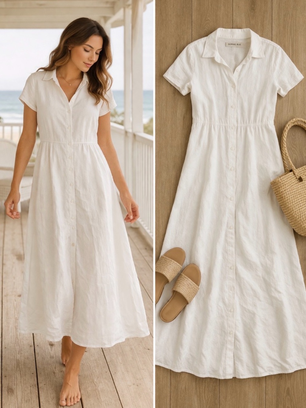 Sophie Rue White Button-Front Midi Dress Size Large